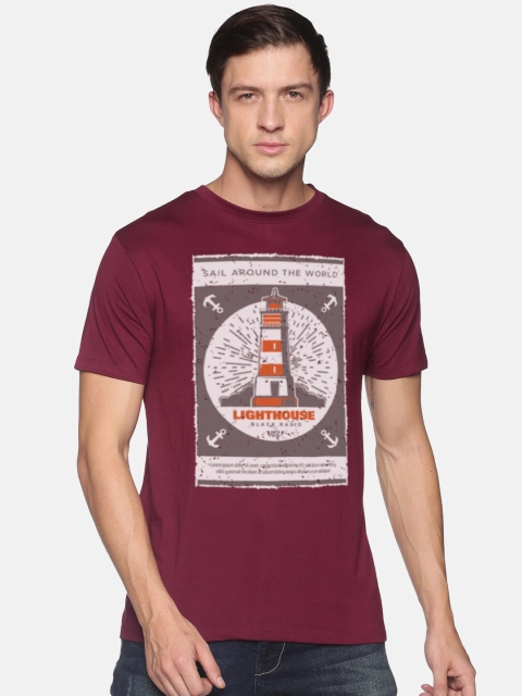 

BLACK RADIO Men Maroon Printed Applique Slim Fit T-shirt