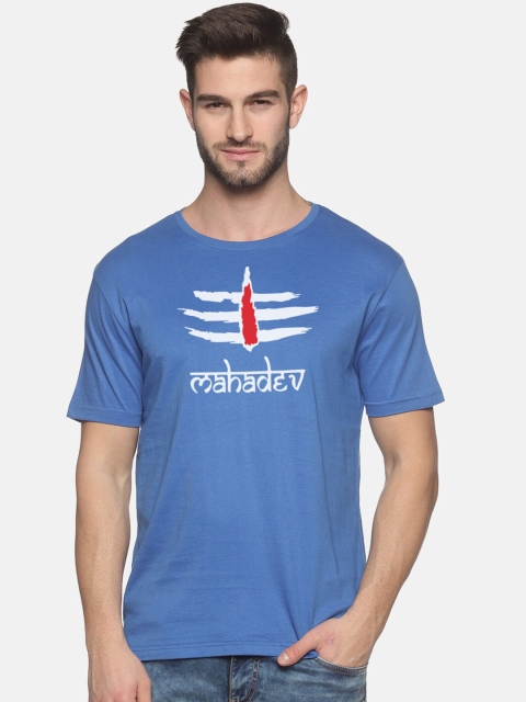 

BLACK RADIO Men Blue Printed Slim Fit T-shirt