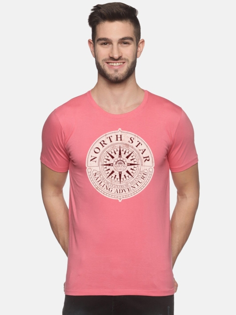 

BLACK RADIO Men Pink Printed Slim Fit T-shirt