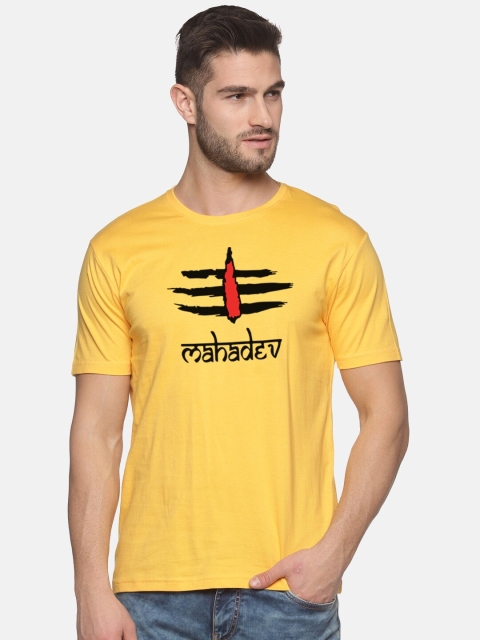 

BLACK RADIO Men Yellow Printed Slim Fit T-shirt