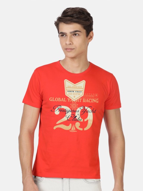 

BLACK RADIO Men Red Printed Slim Fit T-shirt