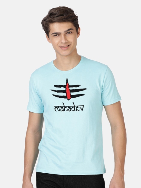 

BLACK RADIO Men Turquoise Blue Typography Printed Slim Fit T-shirt