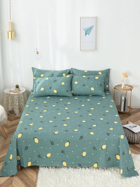

JC Collection Green & Yellow Conversational 200 TC Queen Bedsheet
