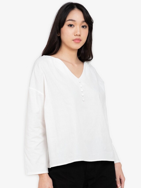 

ZALORA BASICS White Extended Sleeves Boxy Top