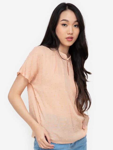 

ZALORA BASICS Pink Solid Mandarin Collar Top