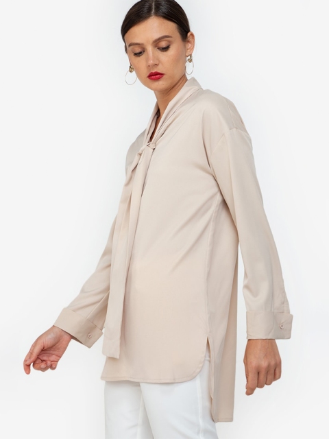 

ZALORA WORK Women Beige Shirt Collar Longline Tunic