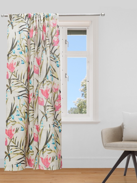 

ZEBA Pink & White Floral Printed Cotton Door Curtain