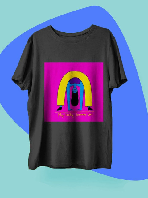 

LEMME BE Women Black Printed Applique Loose T-shirt