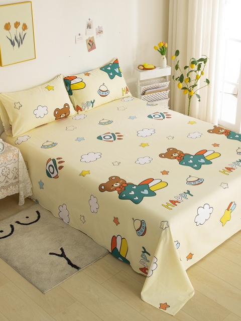 

JC Collection White & Beige 200 TC Queen Cartoon Cotton Bedsheet