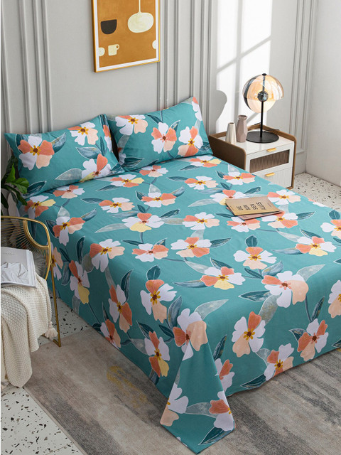 

JC Collection Green & Orange Floral 200 TC Cotton Queen Bedsheet