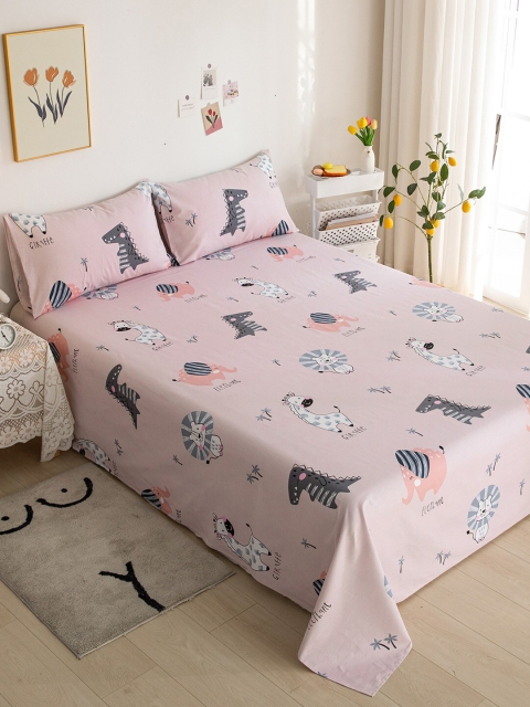 

JC Collection Pink & Grey Cartoon Characters 200 TC Cotton Queen Bedsheet
