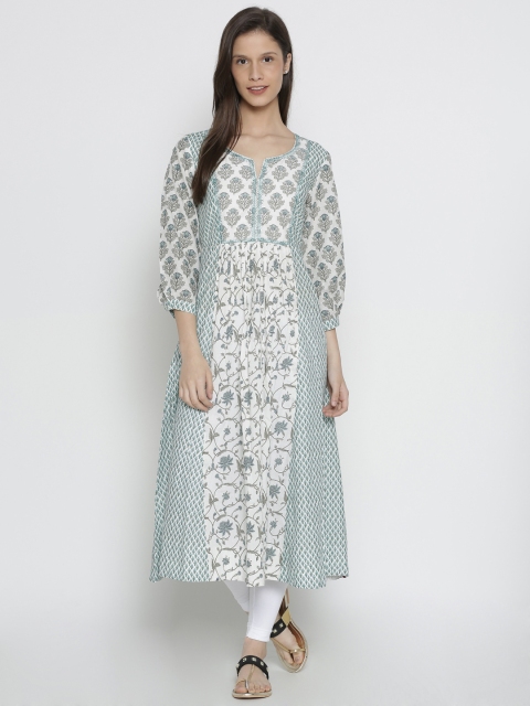 

Biba Women White & Green Printed Anarkali Kurta