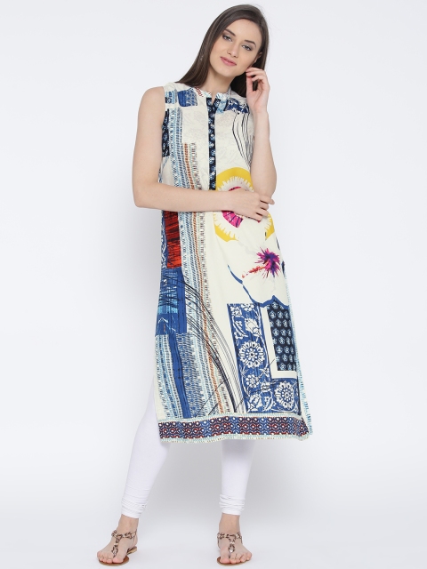 

Biba Women Off-White Printed Straight Kurta