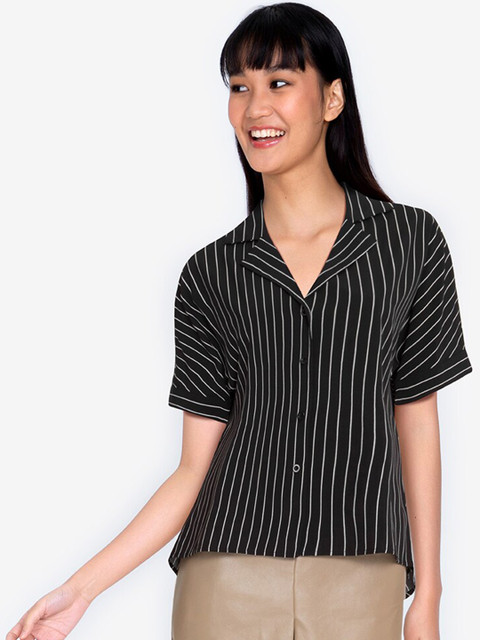 

ZALORA BASICS Women Black & White Striped Casual Shirt