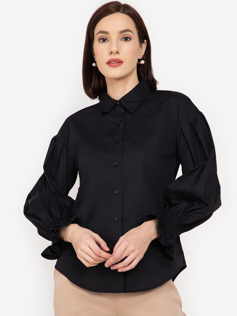 

ZALORA WORK Women Black Solid Drop-Shoulder Sleeves Formal Shirt
