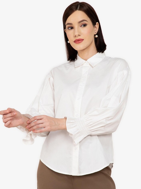 

ZALORA WORK Women White Pure Cotton Casual Shirt