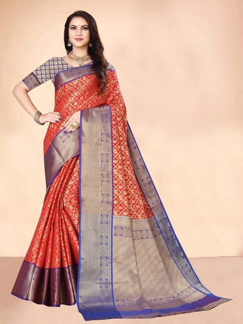 

Royal Rajgharana Saree Red & Blue Woven Design Banarasi Sarees