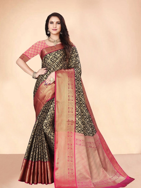 

Royal Rajgharana Saree Black & Magenta Ethnic Motifs Zari Banarasi Sarees