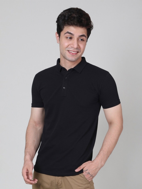 

Tinted Men Black Polo Collar Slim Fit T-shirt