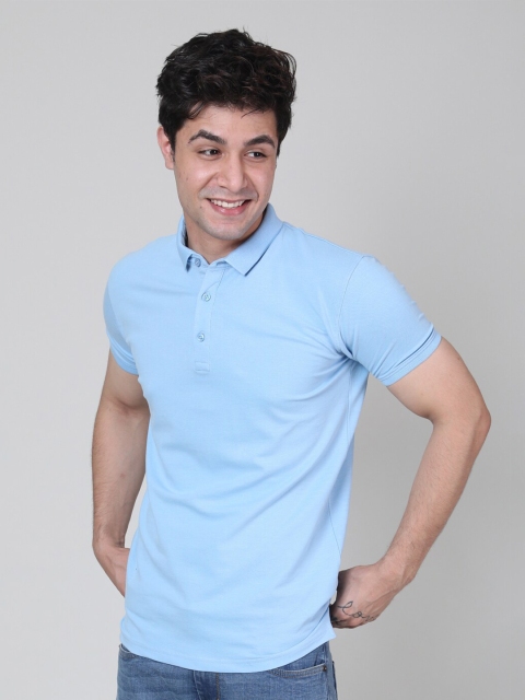 

Tinted Men Blue Polo Collar Slim Fit Pure Cotton T-shirt