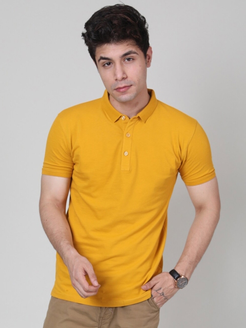 

Tinted Men Mustard Yellow Polo Collar Slim Fit Pure Cotton T-shirt