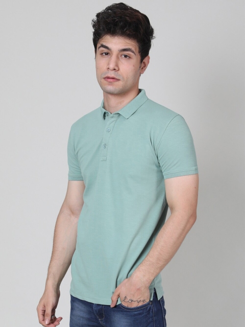 

Tinted Men Green Polo Collar Slim Fit T-shirt