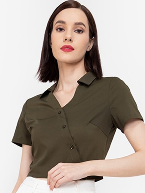 

ZALORA WORK Women Olive Green Wrap Top