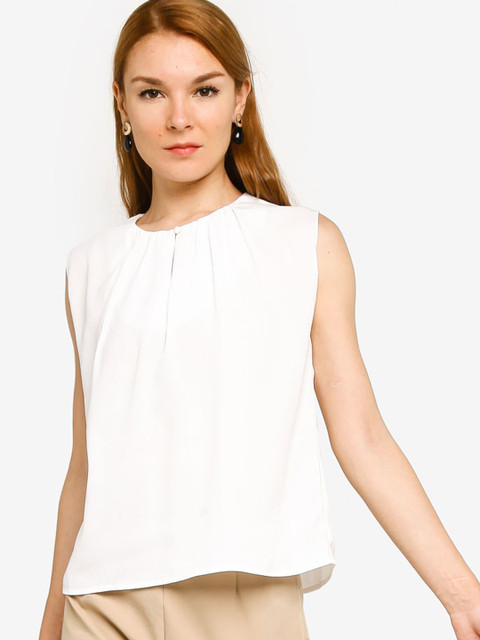 

ZALORA WORK White Gathered & Pleated Knitted Top