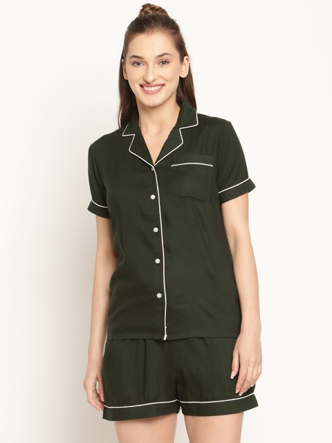 

COASTLAND Women Olive Green Solid Night suit