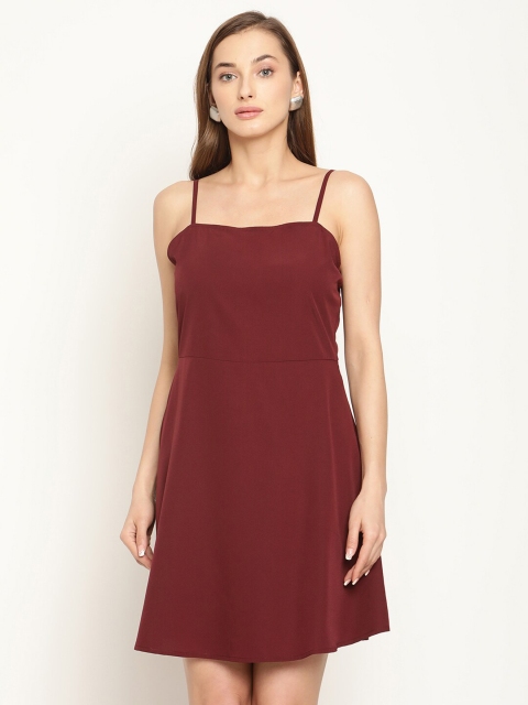 

COASTLAND Maroon Crepe A-Line Dress