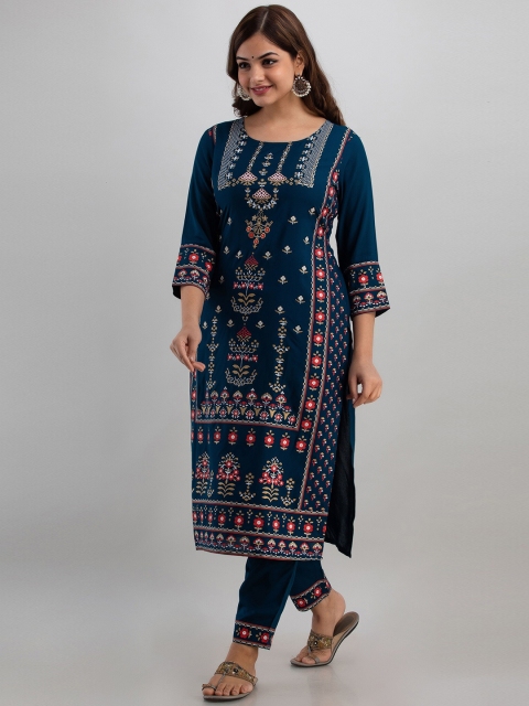 

Kurtipedia Women Teal Ethnic Motifs Printed Kurta with Trousers & With Dupatta