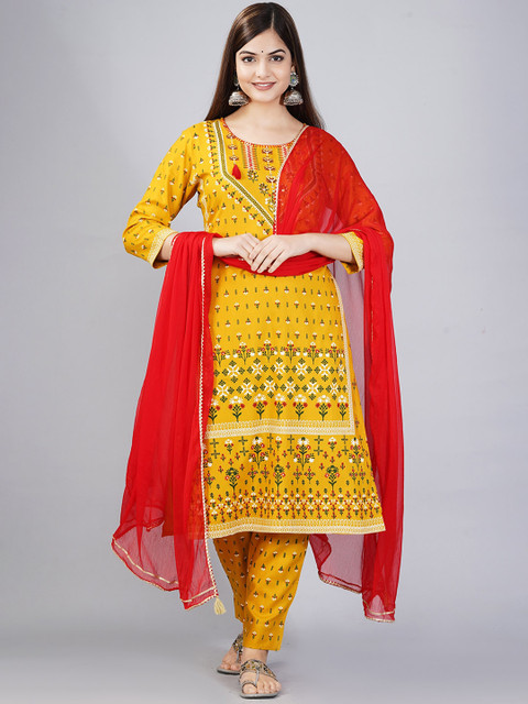 

Kurtipedia Women Yellow Ethnic Motifs Printed Kurta with Palazzos & With Dupatta