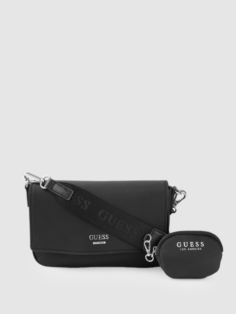 

GUESS Black Solid Structured Sling Bag with Detachable Sling Strap & Pouch