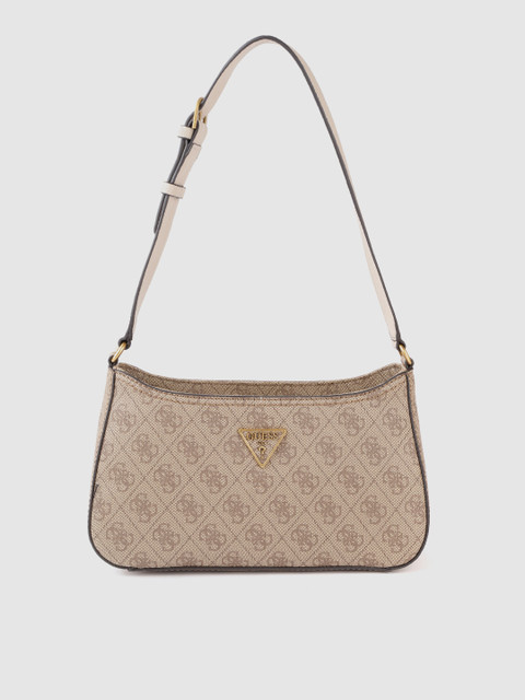 

GUESS Women Brown Brand Logo Print Structured Hobo Bag