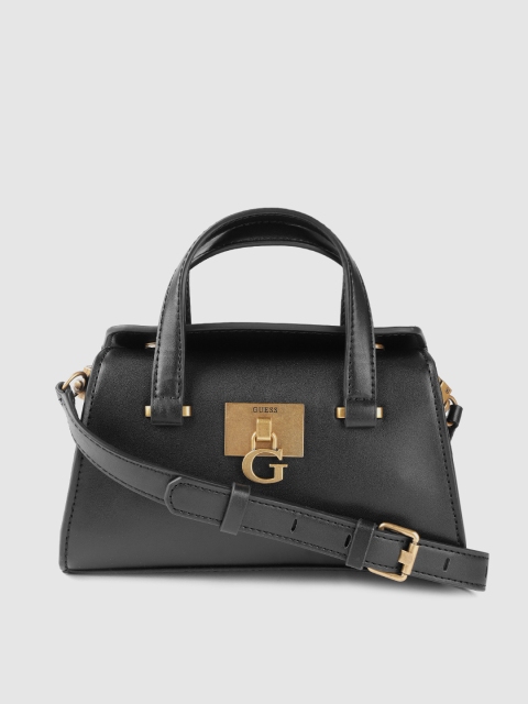 

GUESS Black Solid Structured Handheld Bag with Detachable Sling Strap