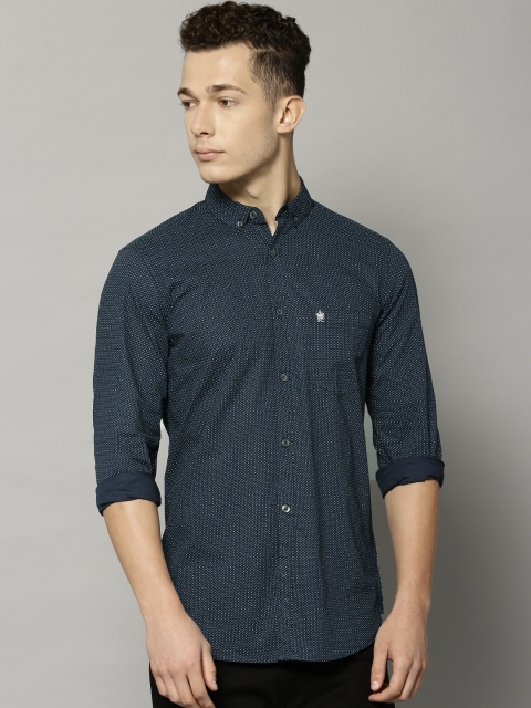

French Connection Men Navy Slim Fit Printed Casual Shirt, Navy blue