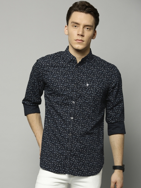

French Connection Navy Printed Slim Fit Casual Shirt, Navy blue