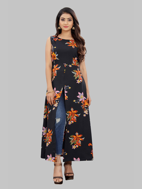 

MODLI 20 FASHION Orange & dark gunmetal Floral Crepe Maxi Dress