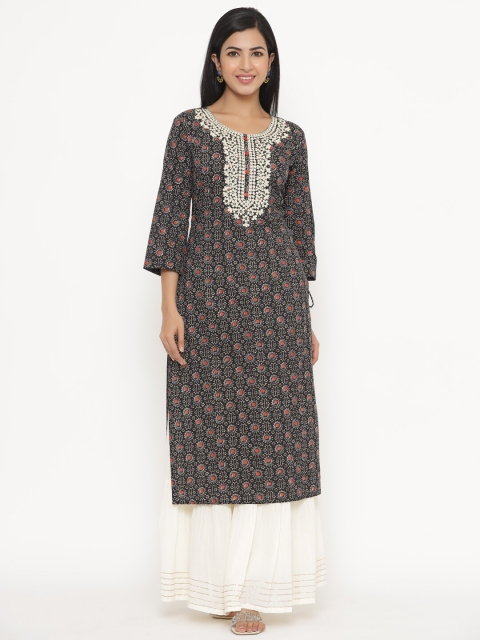 

JAVTA Women Black & Red Geometric Printed Kurta