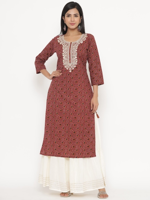 

JAVTA Women Maroon & Off White Yoke Design Kurta