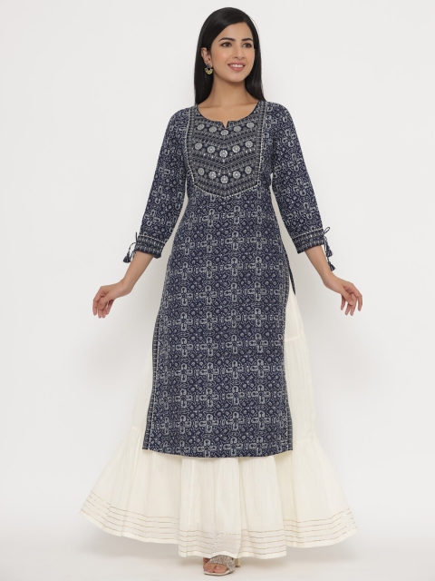 

JAVTA Women Blue Ethnic Motifs Printed Kurta
