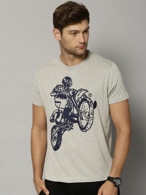 

French Connection Men Grey Melange Printed T-shirt