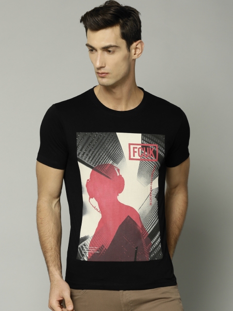

FCUK Men Black Printed Round Neck T-Shirt