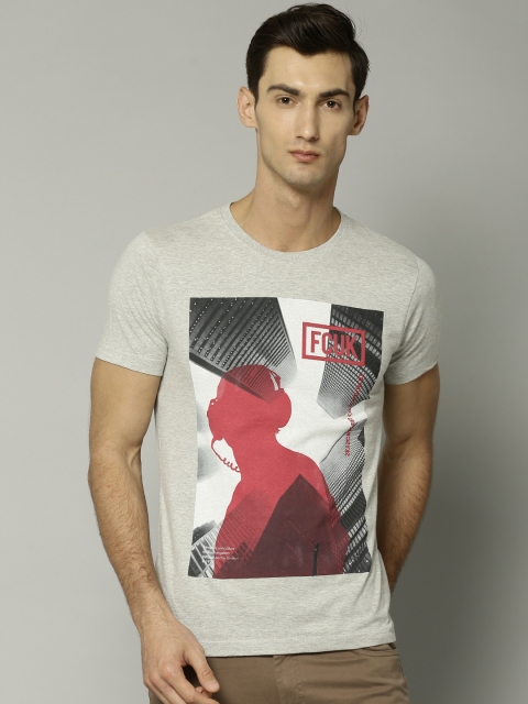 

FCUK Men Grey Printed Round Neck T-shirt