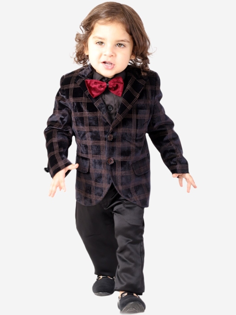

KID1 Boys Black Printed Single-Breasted Four-Piece Party Suit