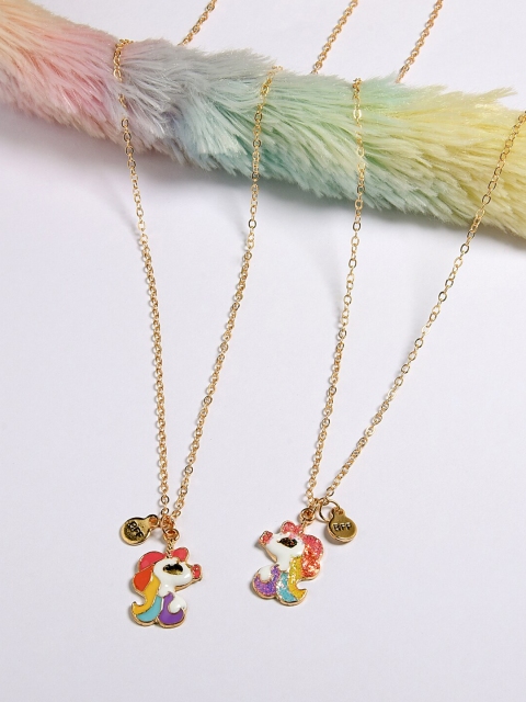 

Toniq Kids Girls Set of 2 Gold-Toned & White Unicorn Pendant Necklace