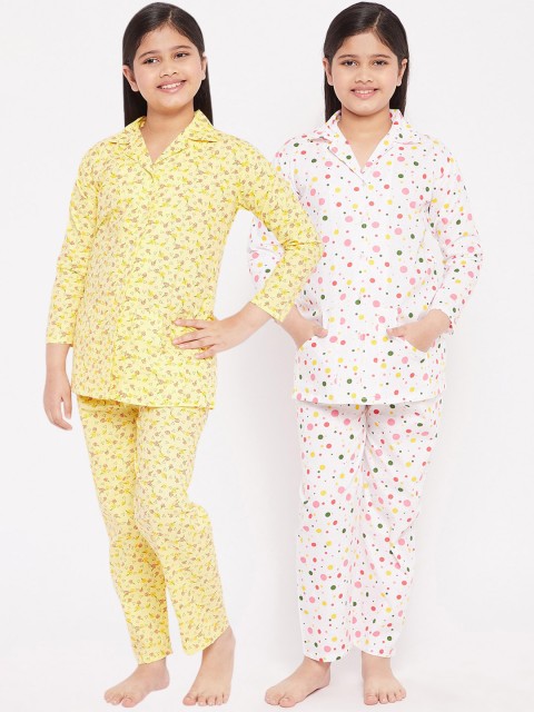 

KYDZI Girls Multicoloured Set of 2 Printed Cotton Night suit, Multi