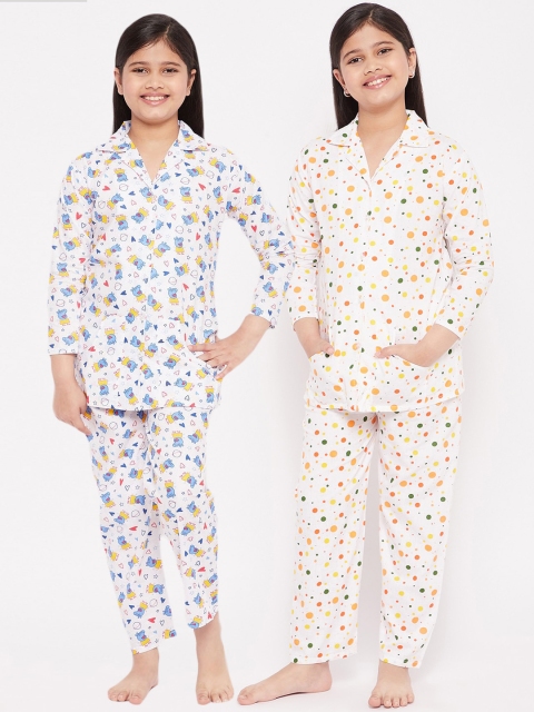 

KYDZI Girls White & Blue Printed Pure Cotton Night suit Pack Of 2