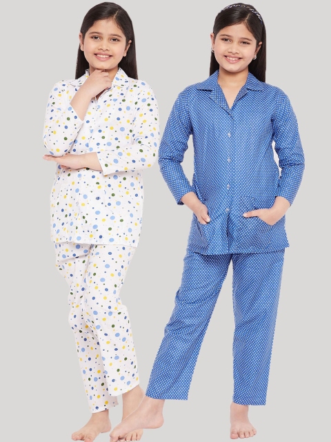 

KYDZI Girls Blue & White Pack of 2 Printed Night suit