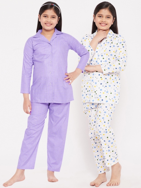 

KYDZI Girls White & Purple Printed Night suit